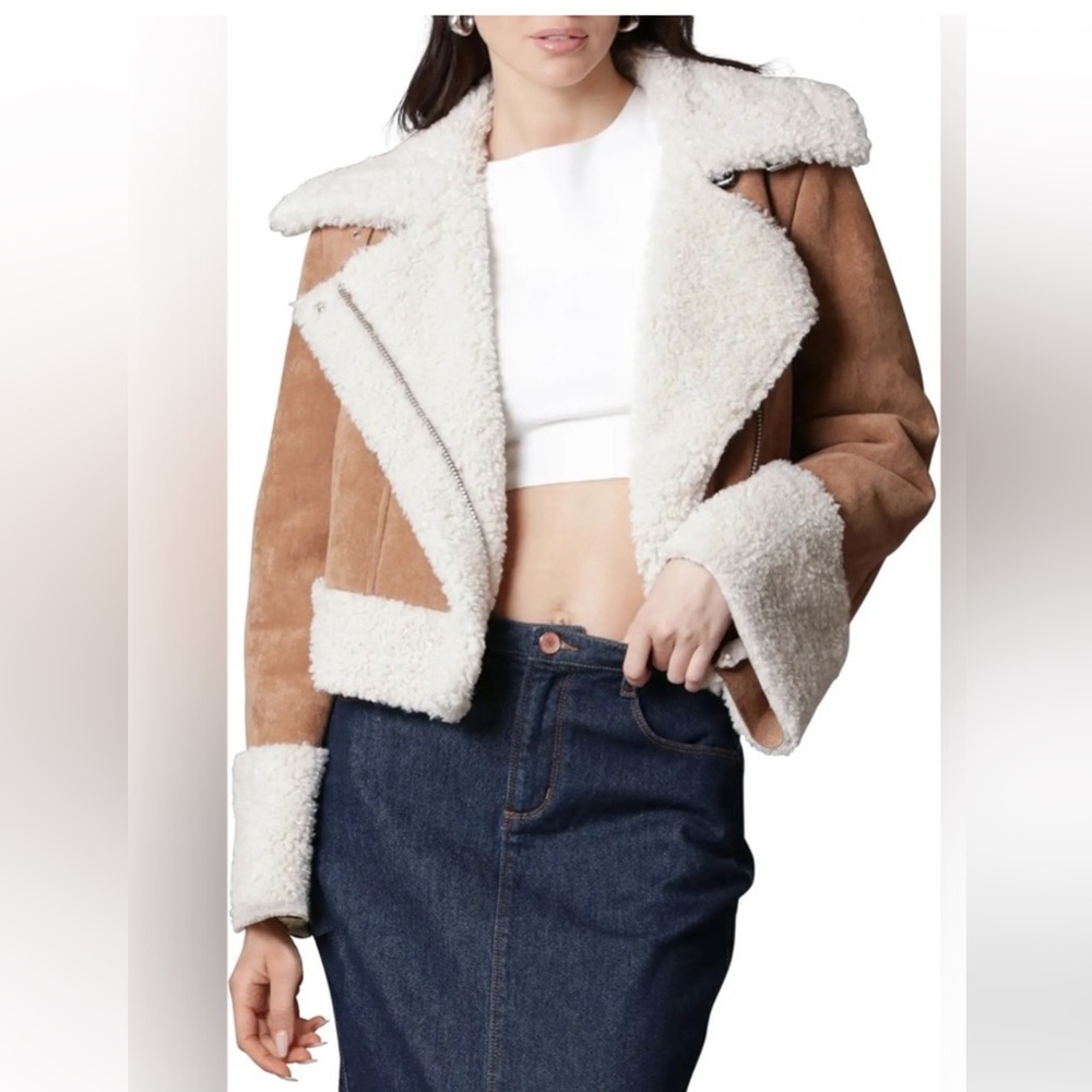 7 For All Mankind, Tan and Cream Shearling Jacket